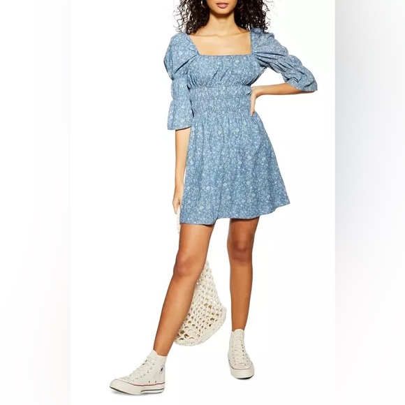 COPY - TOPSHOP Chambray Denim Floral Dress - Picture 2 of 4